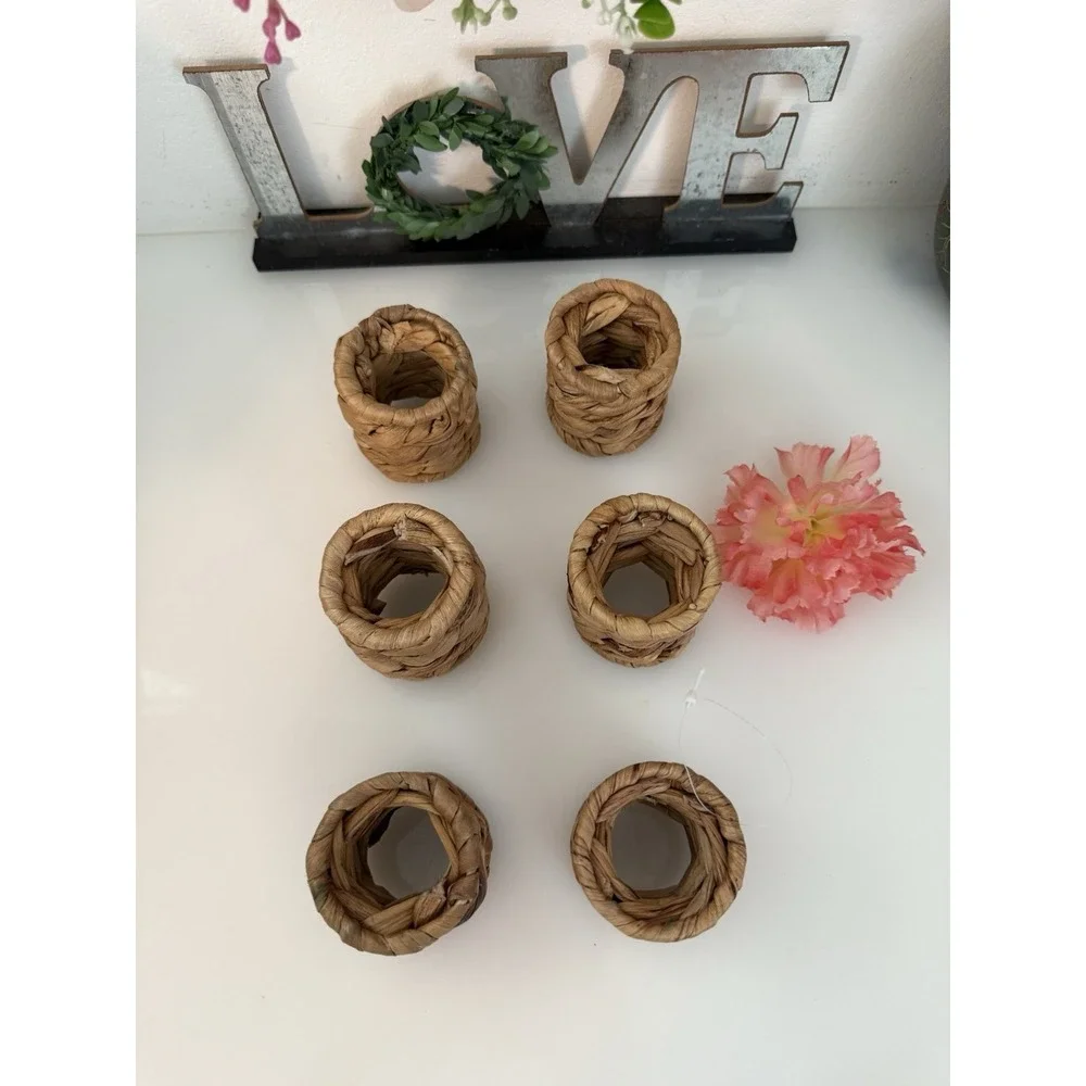 Set of 6 Vtg Woven Seagrass Napkin Rings Rustic Dining Table Place‎ Setting 2